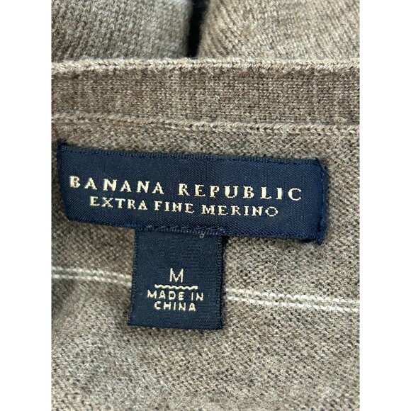 Banana Republic Men’s Sweater M Brown Blue/Grey White Thin Stripes  Wool V-neck - Picture 5 of 15